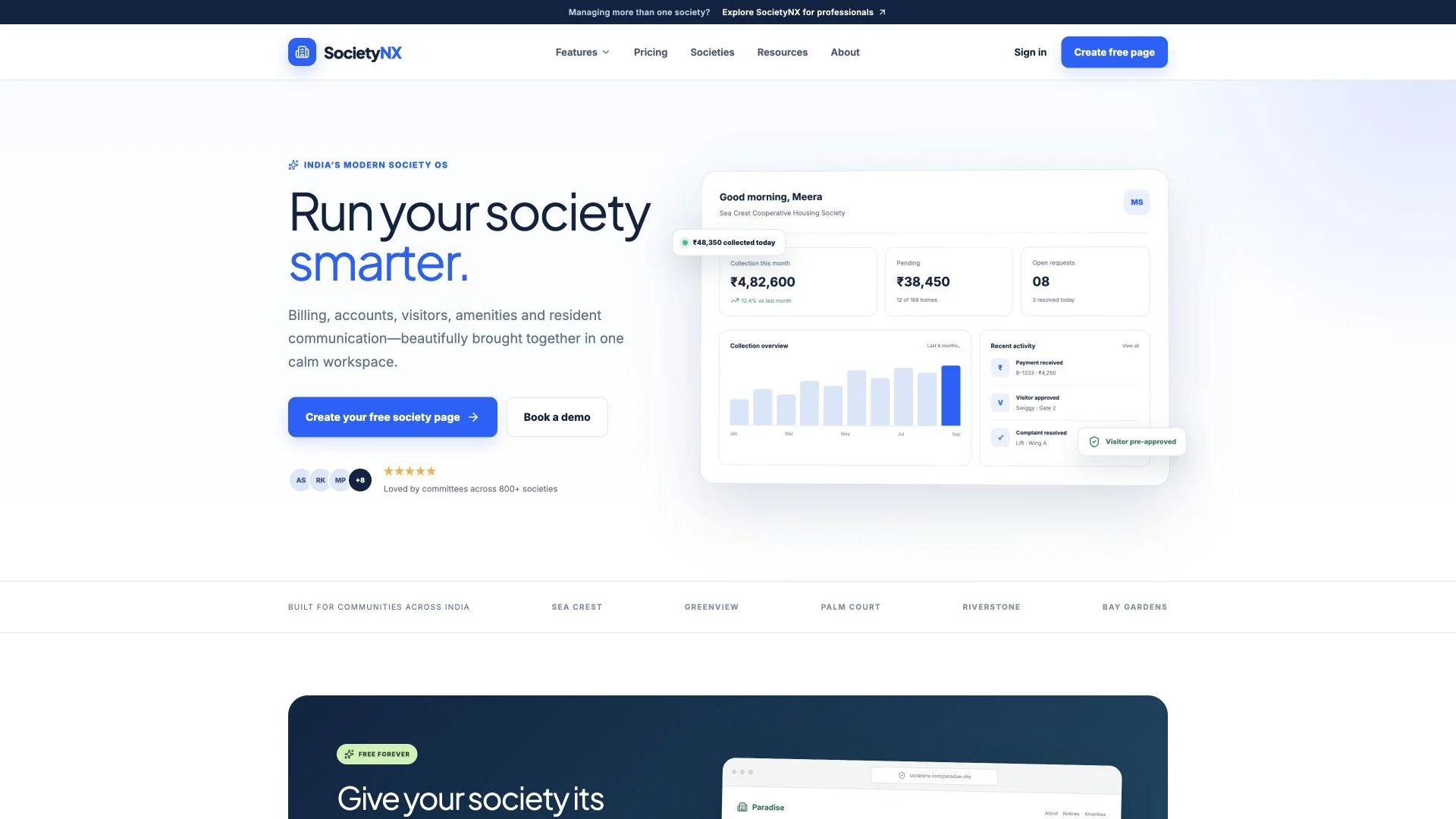 SocietyNx - Society Management Application live website preview