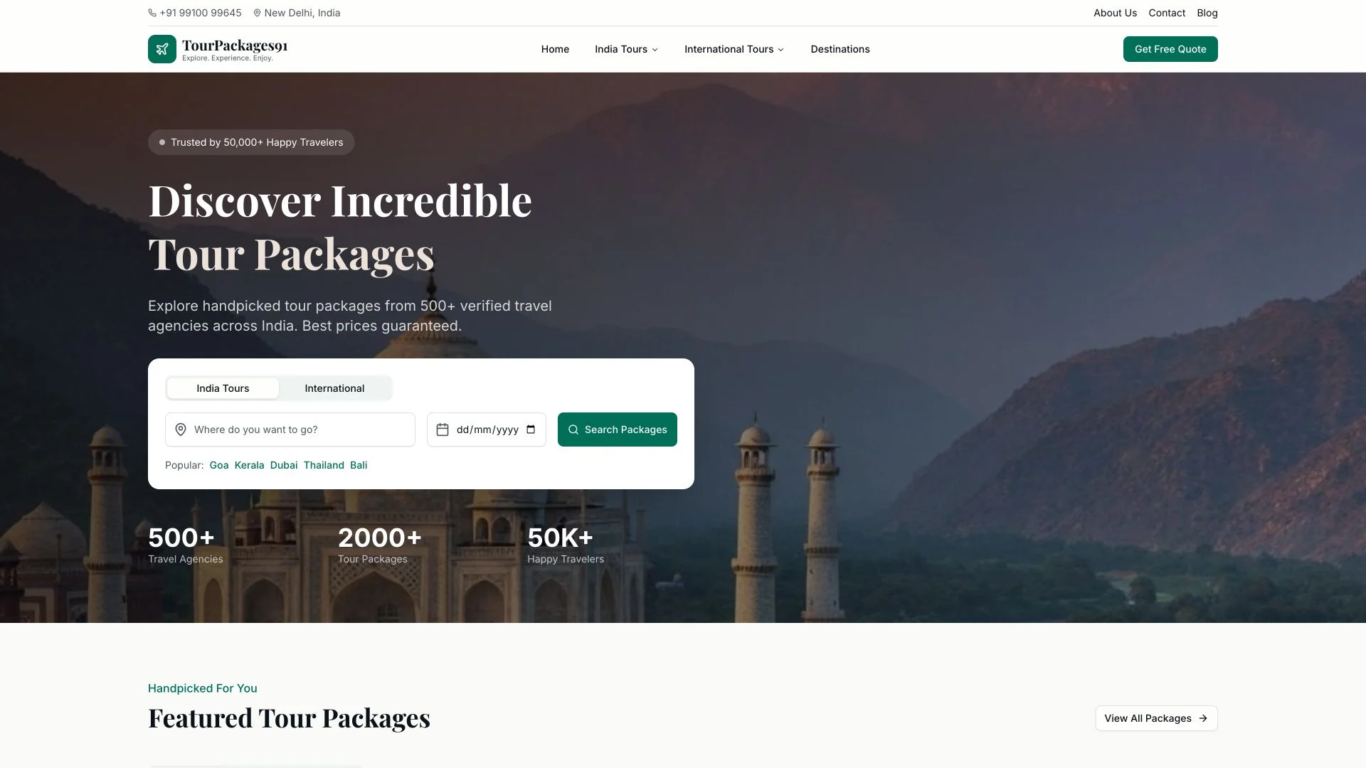 TourPackages91 live website preview